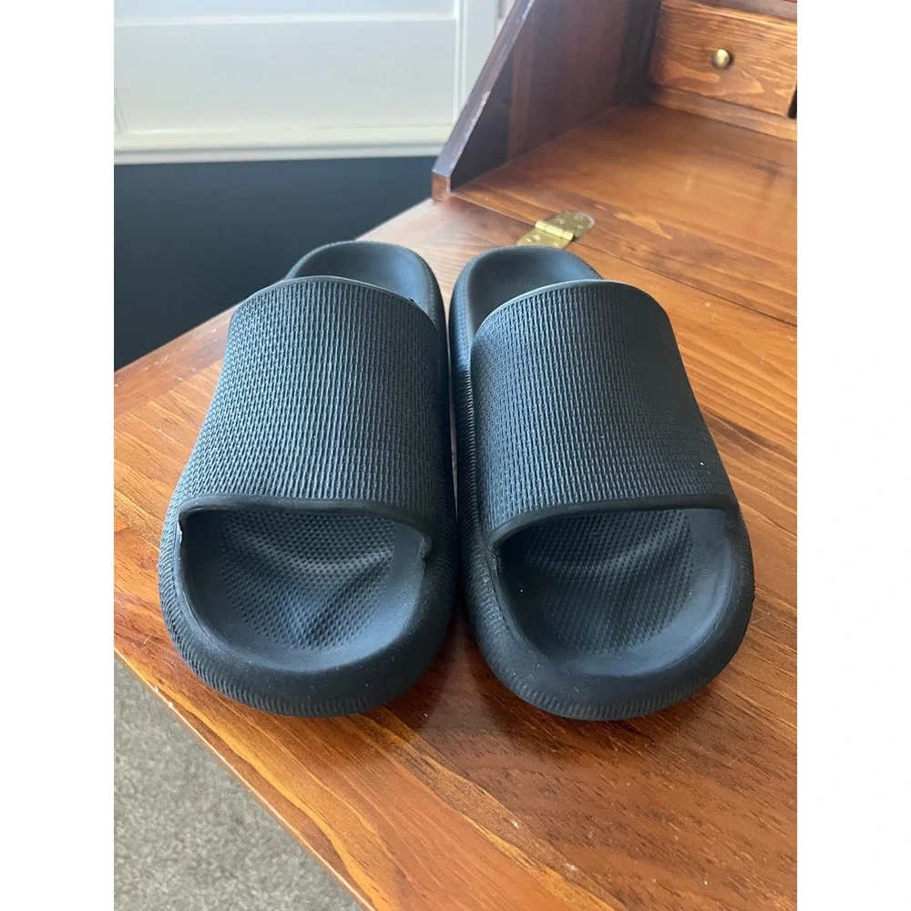 Black Cloud Slides Thick Platform EVA Foam Comfort Sandals Pillow Slides Mens 10